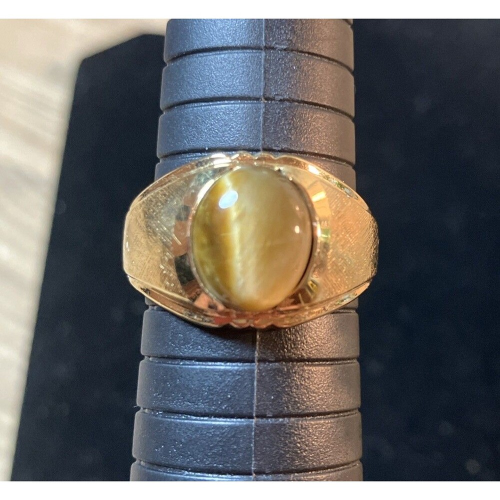 Vintage Uncas Co. 14 K G.E. Gold Electroplated Tiger’s Eye Men’s Ring Sz 11-11.5